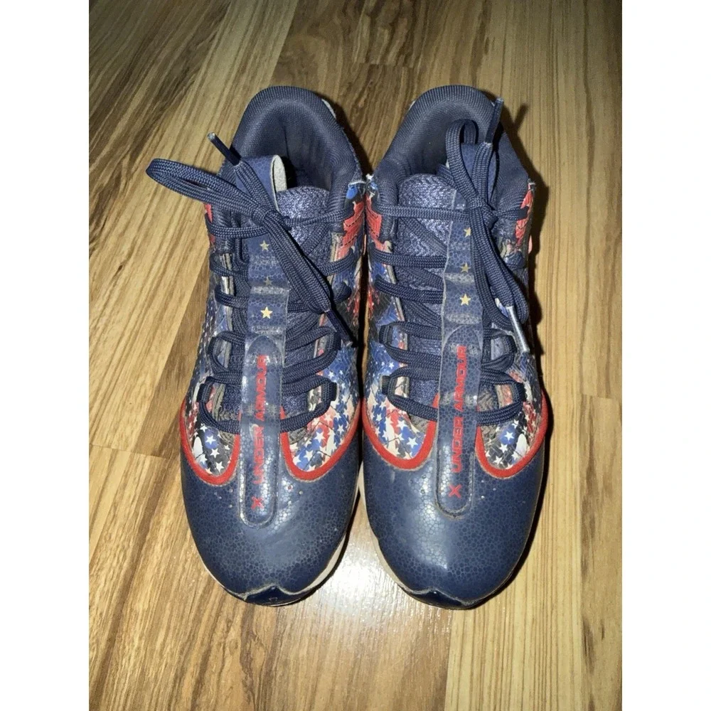 Under Armour Boys‎ 4Y 4 Harper RM 9 Molded Baseball Cleats Red White Blue USA
